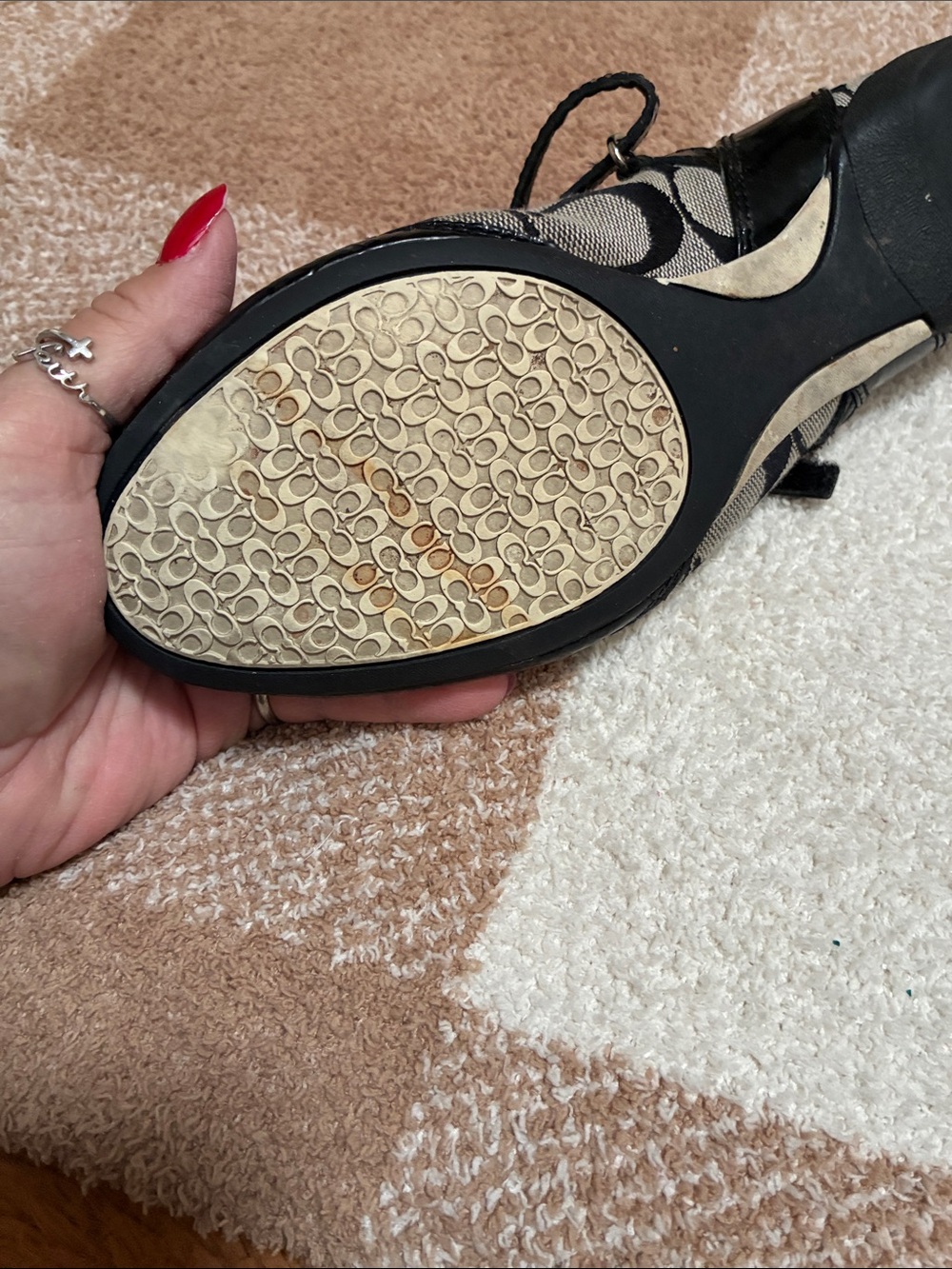 Coach Black Patent & Beige Signature Canvas Mary Jane Flats - Picture 8 of 14